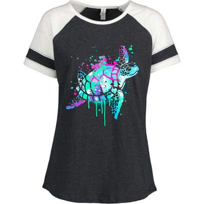 Turtle Watercolor Sea Ocean Wildlife animal Enza Ladies Jersey Colorblock Tee