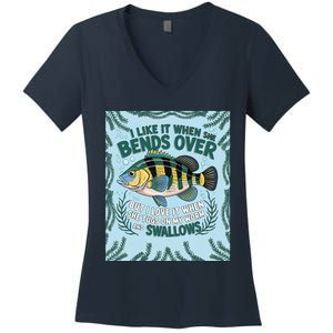 Tugging Worms & Swallowing Humor Women's V-Neck T-Shirt