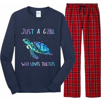 Turtle Watercolor Sea Ocean Just A Girl Who Loves Turtles Long Sleeve Pajama Set