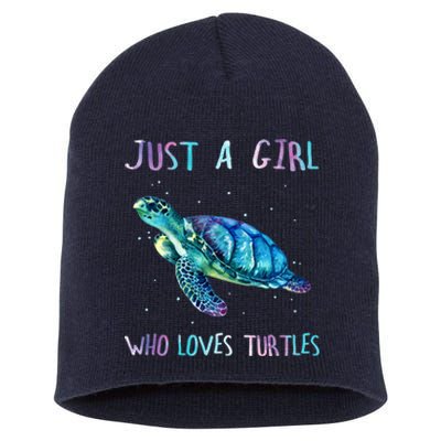 Turtle Watercolor Sea Ocean Just A Girl Who Loves Turtles Short Acrylic Beanie