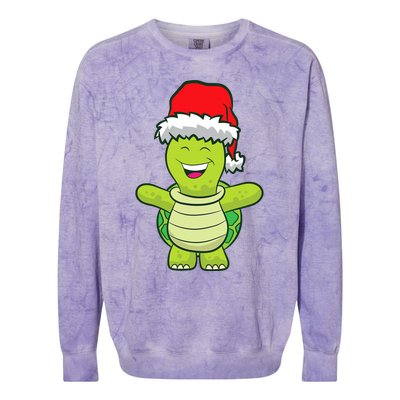 Turtle With Santa Hat Cute Turtle Christmas Colorblast Crewneck Sweatshirt