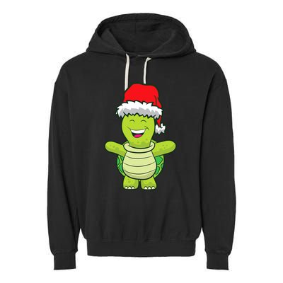 Turtle With Santa Hat Cute Turtle Christmas Garment-Dyed Fleece Hoodie