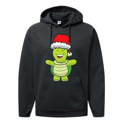 Turtle With Santa Hat Cute Turtle Christmas Performance Fleece Hoodie