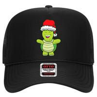 Turtle With Santa Hat Cute Turtle Christmas High Crown Mesh Back Trucker Hat