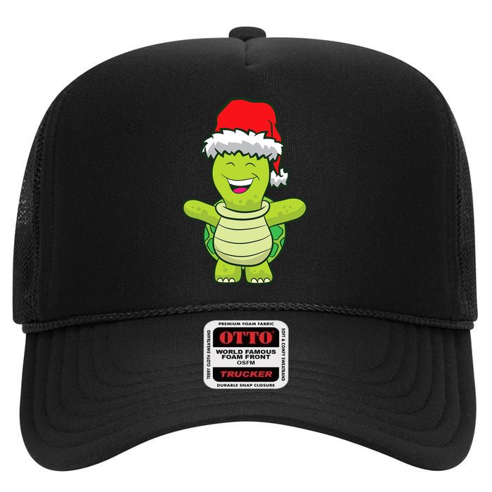 Turtle With Santa Hat Cute Turtle Christmas High Crown Mesh Back Trucker Hat