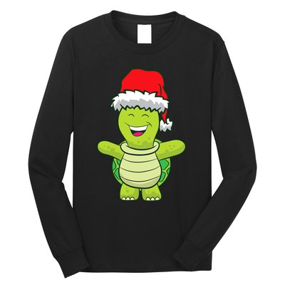 Turtle With Santa Hat Cute Turtle Christmas Long Sleeve Shirt