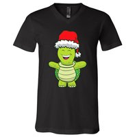 Turtle With Santa Hat Cute Turtle Christmas V-Neck T-Shirt