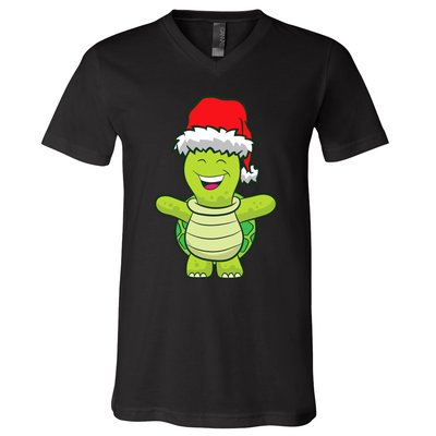 Turtle With Santa Hat Cute Turtle Christmas V-Neck T-Shirt