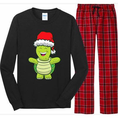 Turtle With Santa Hat Cute Turtle Christmas Long Sleeve Pajama Set