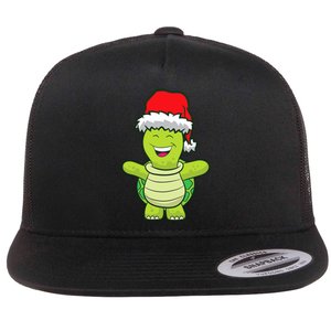 Turtle With Santa Hat Cute Turtle Christmas Flat Bill Trucker Hat