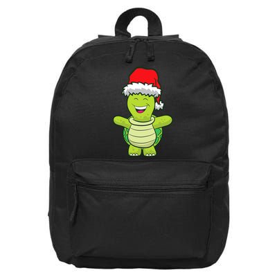 Turtle With Santa Hat Cute Turtle Christmas 16 in Basic Backpack