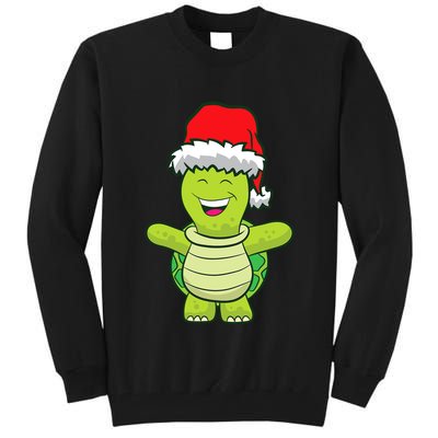 Turtle With Santa Hat Cute Turtle Christmas Tall Sweatshirt