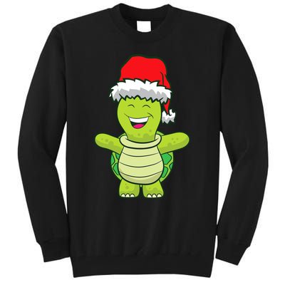 Turtle With Santa Hat Cute Turtle Christmas Tall Sweatshirt