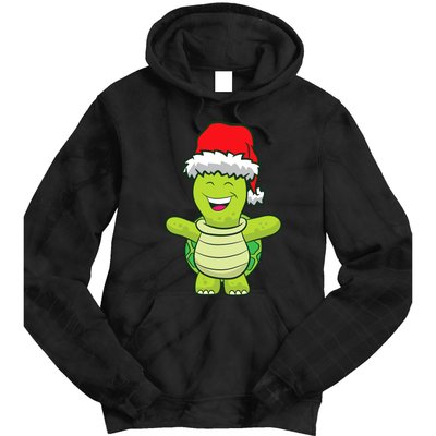 Turtle With Santa Hat Cute Turtle Christmas Tie Dye Hoodie