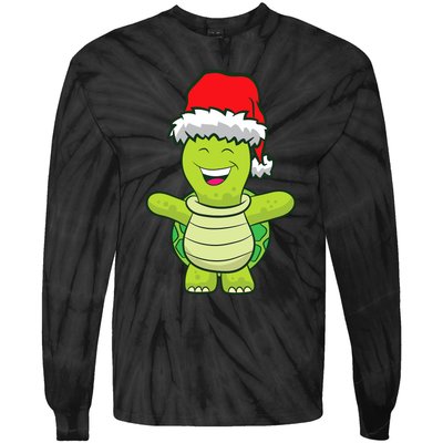 Turtle With Santa Hat Cute Turtle Christmas Tie-Dye Long Sleeve Shirt