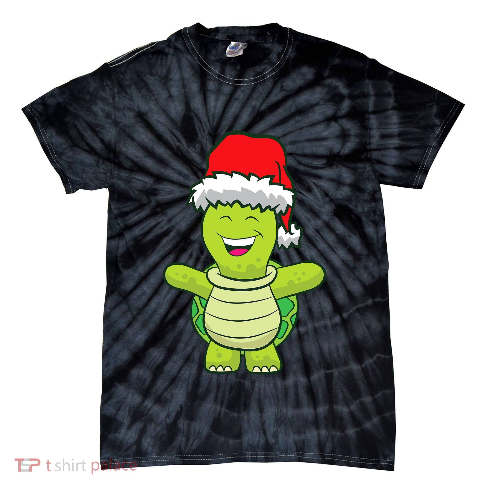 Turtle With Santa Hat Cute Turtle Christmas Tie-Dye T-Shirt