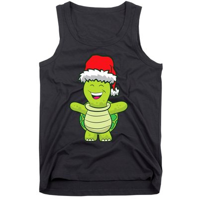 Turtle With Santa Hat Cute Turtle Christmas Tank Top