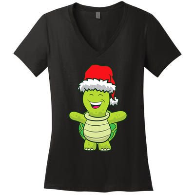 Turtle With Santa Hat Cute Turtle Christmas Women's V-Neck T-Shirt