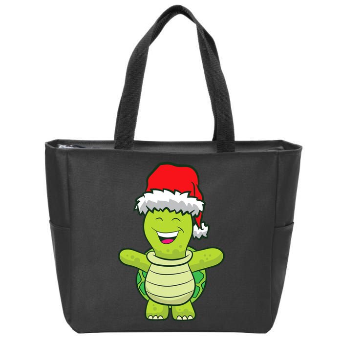 Turtle With Santa Hat Cute Turtle Christmas Zip Tote Bag