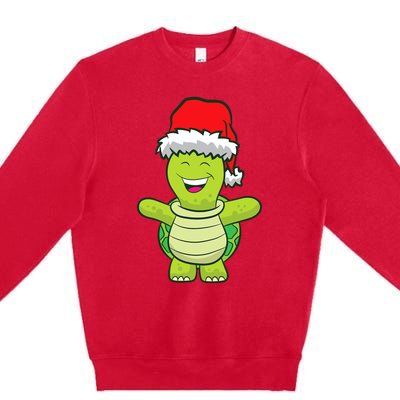 Turtle With Santa Hat Cute Turtle Christmas Premium Crewneck Sweatshirt