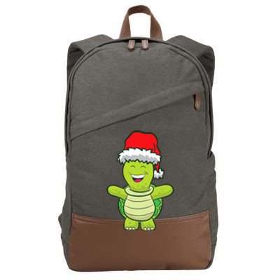 Turtle With Santa Hat Cute Turtle Christmas Cotton Canvas Backpack