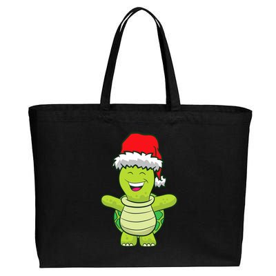 Turtle With Santa Hat Cute Turtle Christmas Cotton Canvas Jumbo Tote