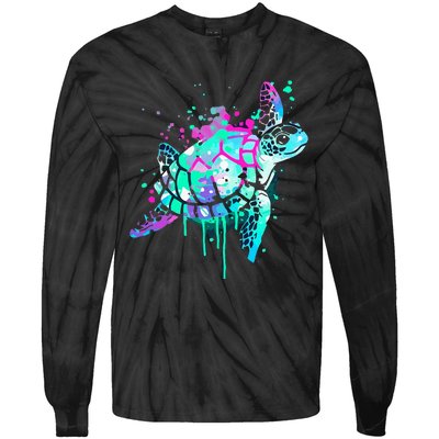 Turtle Watercolor Sea Ocean Wildlife Animal Tie-Dye Long Sleeve Shirt