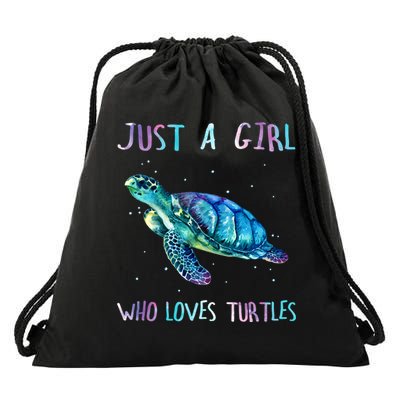Turtle Watercolor Sea Ocean Just A Girl Who Loves Turtles Cute Gift Drawstring Bag