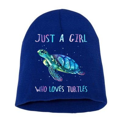 Turtle Watercolor Sea Ocean Just A Girl Who Loves Turtles Cute Gift Short Acrylic Beanie