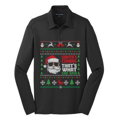 Thats What She Said Ugly Xmas Design Christmas Silk Touch Performance Long Sleeve Polo