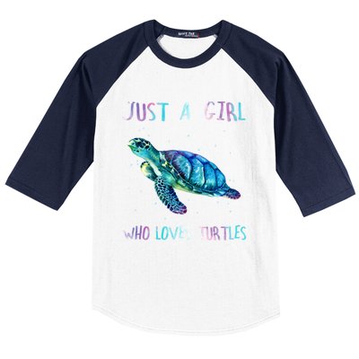 Turtle Watercolor Sea Ocean Just A Who Loves Turtles Gift Baseball Sleeve Shirt