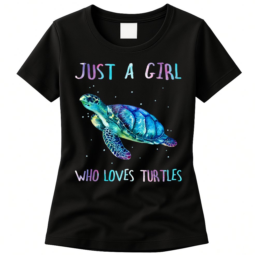Turtle Watercolor Sea Ocean Just A Girl Who Loves Turtles Womens T-Shirt