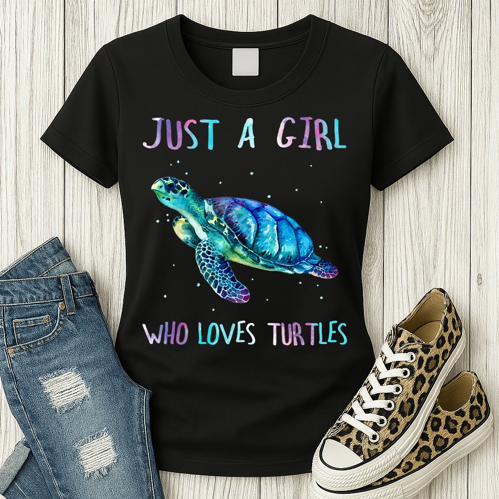 Turtle Watercolor Sea Ocean Just A Girl Who Loves Turtles Womens T-Shirt