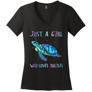 Turtle Watercolor Sea Ocean Just A Girl Who Loves Turtles Women's V-Neck T-Shirt