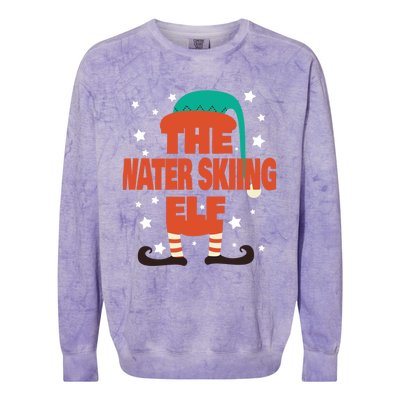 The Water Skiing Elf Christmas Pajama Water Skiing Funny Gift Colorblast Crewneck Sweatshirt