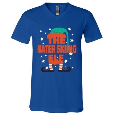 The Water Skiing Elf Christmas Pajama Water Skiing Funny Gift V-Neck T-Shirt