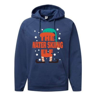 The Water Skiing Elf Christmas Pajama Water Skiing Funny Gift Performance Fleece Hoodie