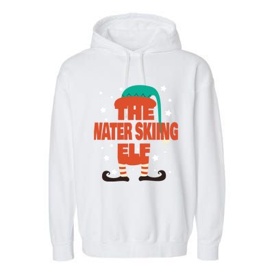 The Water Skiing Elf Christmas Pajama Water Skiing Funny Gift Garment-Dyed Fleece Hoodie