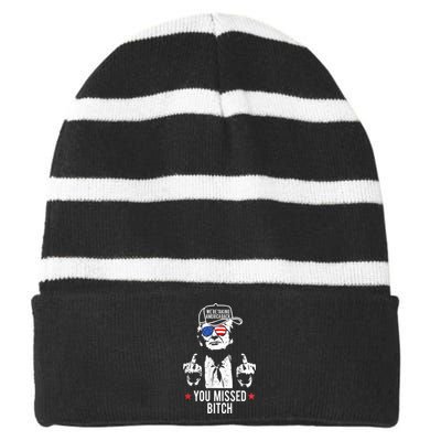 Trump WeRe Taking America Back You Missed Bitch Striped Beanie with Solid Band