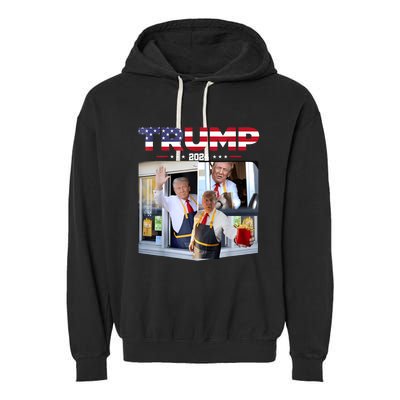 Trump Works The Drive Thru Fast Food Worker French Fries Garment-Dyed Fleece Hoodie