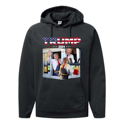 Trump Works The Drive Thru Fast Food Worker French Fries Performance Fleece Hoodie