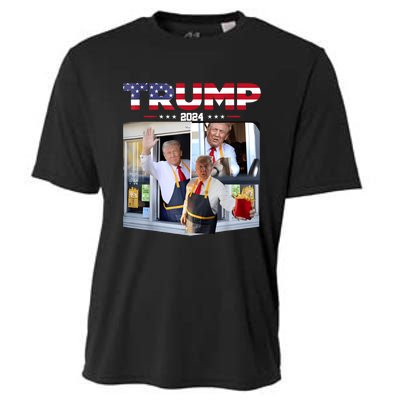 Trump Works The Drive Thru Fast Food Worker French Fries Cooling Performance Crew T-Shirt