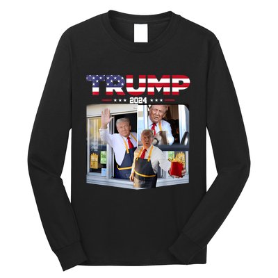 Trump Works The Drive Thru Fast Food Worker French Fries Long Sleeve Shirt