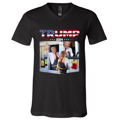 Trump Works The Drive Thru Fast Food Worker French Fries V-Neck T-Shirt