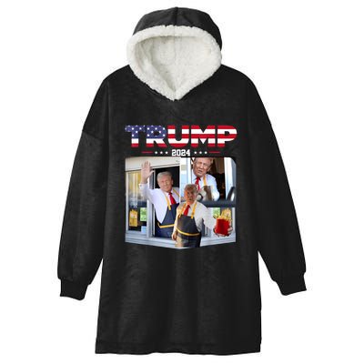 Trump Works The Drive Thru Fast Food Worker French Fries Hooded Wearable Blanket