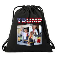 Trump Works The Drive Thru Fast Food Worker French Fries Drawstring Bag