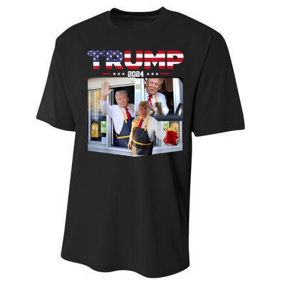 Trump Works The Drive Thru Fast Food Worker French Fries Performance Sprint T-Shirt