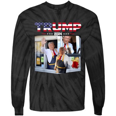 Trump Works The Drive Thru Fast Food Worker French Fries Tie-Dye Long Sleeve Shirt