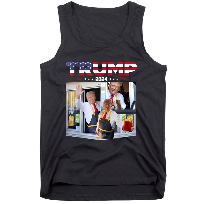 Trump Works The Drive Thru Fast Food Worker French Fries Tank Top