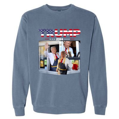 Trump Works The Drive Thru Fast Food Worker French Fries Garment-Dyed Sweatshirt